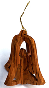 Ornament, Handcarved Olive Wood 3D Angel Bell
